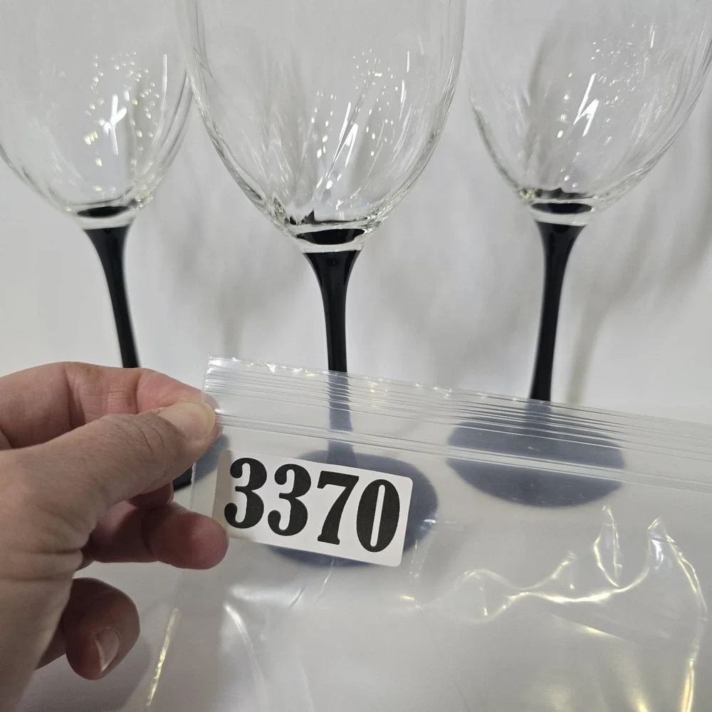 Vintage Cristal d'Arques Durand Astra Goblets Set 4 Black Stem Optic Swirl
